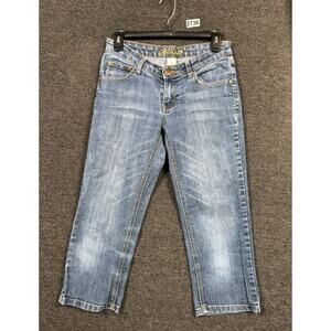 Southpole Crop Jeans Juniors Size 5 Blue Straight Leg Embroidered Denim Stretch